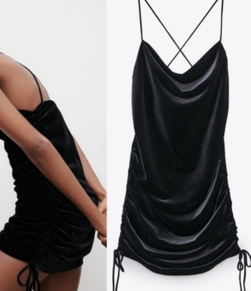 New 🎀 Black velvet with ties mini slip dress spaghetti straps criss cross